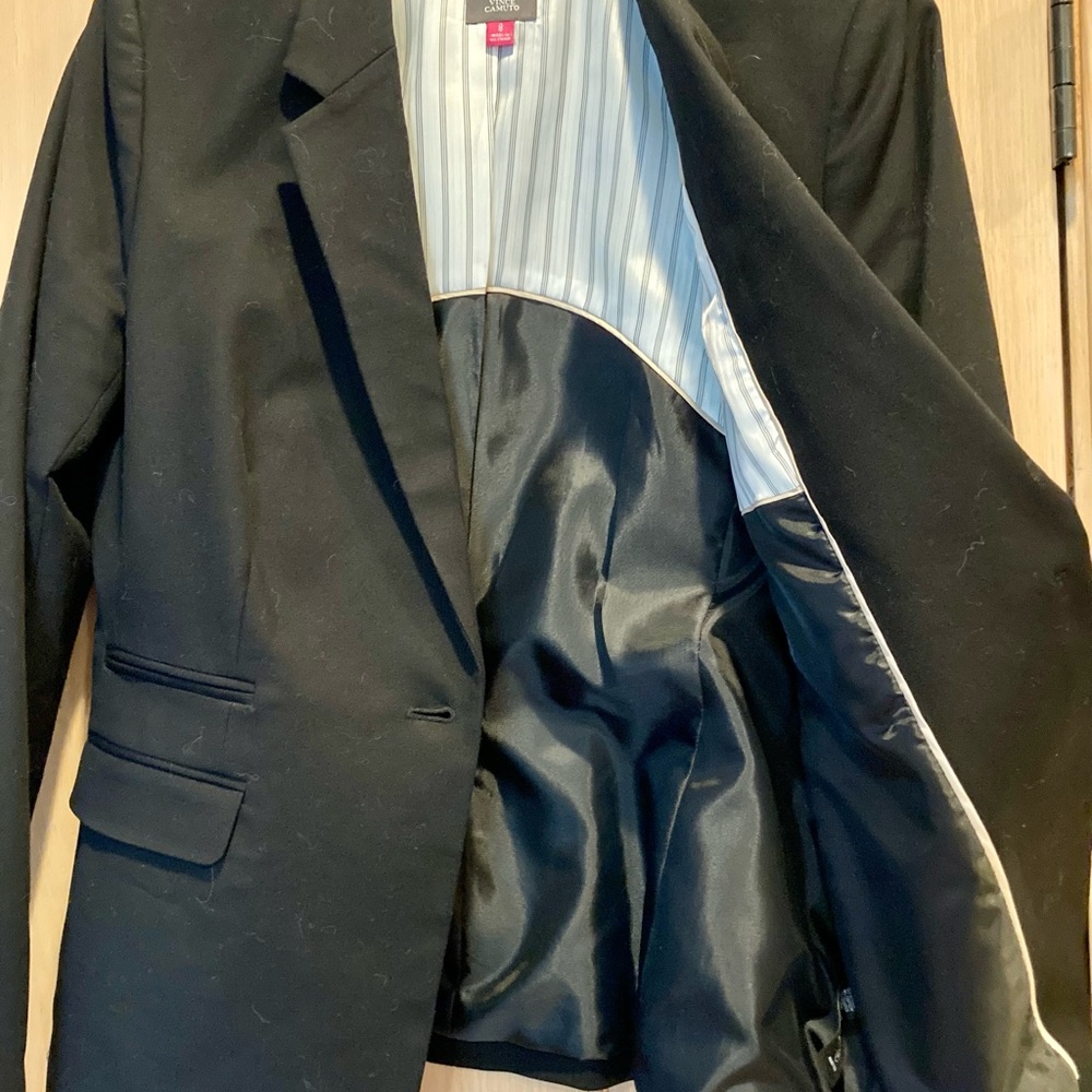 Vince Camuto Black Jacket with Charcoal and Ivory Striped inside fabric - Picture 2 of 7